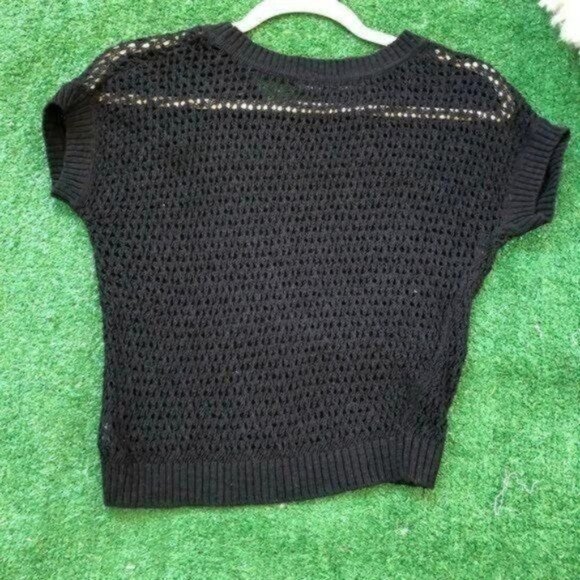 Black See Through Short Sleeve Crew Neck Crop Top Size S - Picture 8 of 8